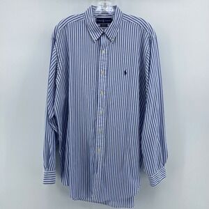Ralph Lauren Yarmouth Men 16.5 34/35 Blue White Striped Cotton Button Down Shirt